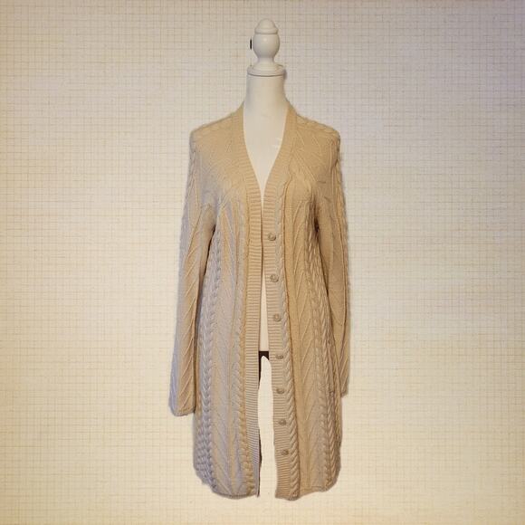 Per Se, L | Knitted Cream Wool Long Sleeve Cardigan - Picture 1 of 6